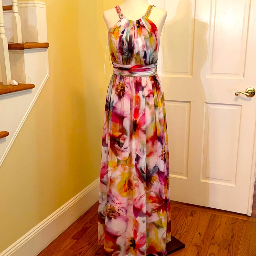 Cocktail or evening floral maxi dress